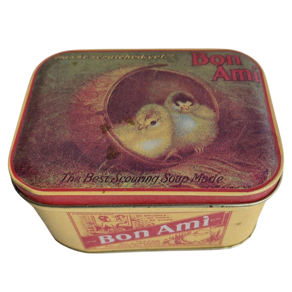 Bon Ami Vintage 1983 Soap Tin Container W/Chicks Bristol Ware- Red & Yellow
